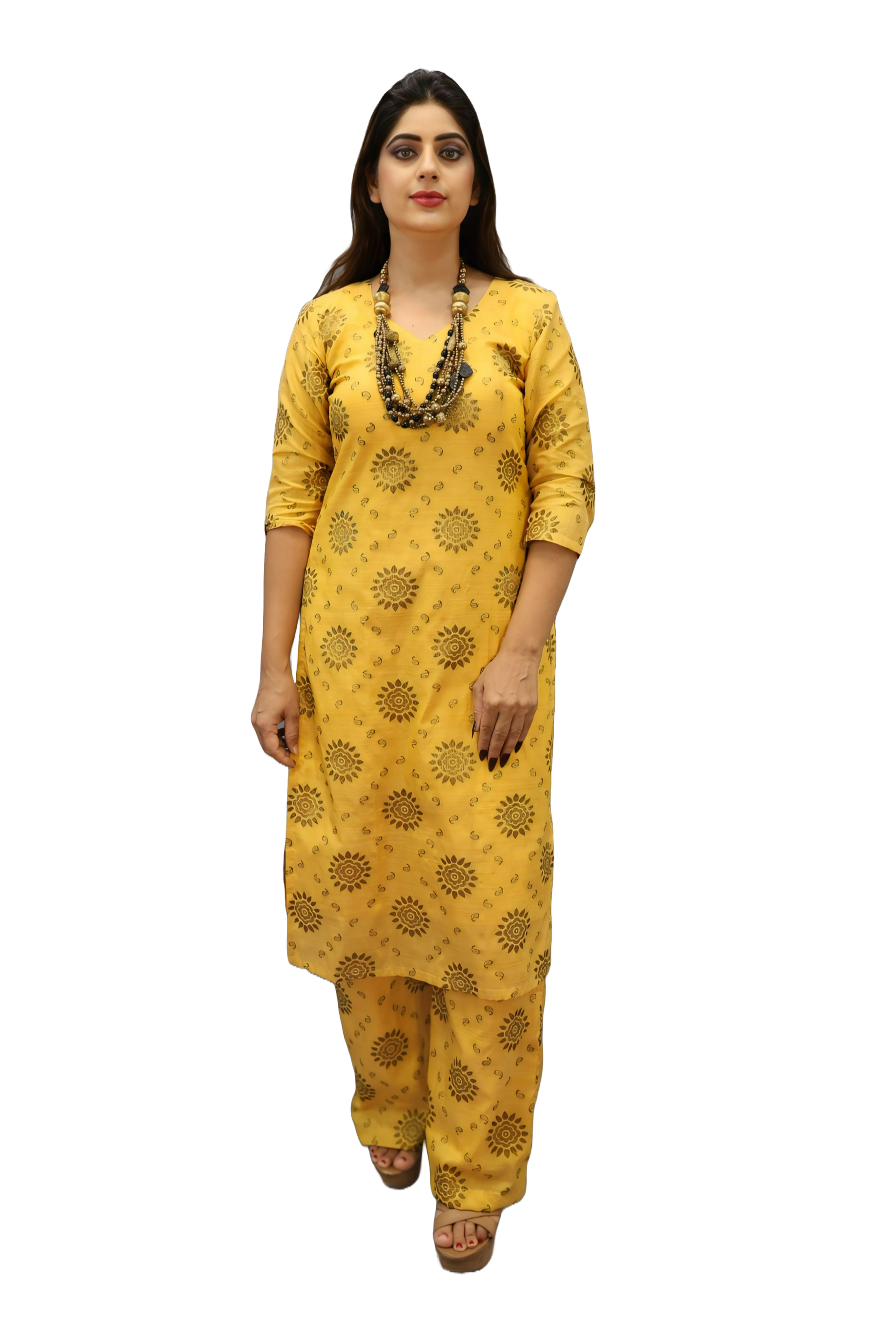 Printed Yellow Kurti Set